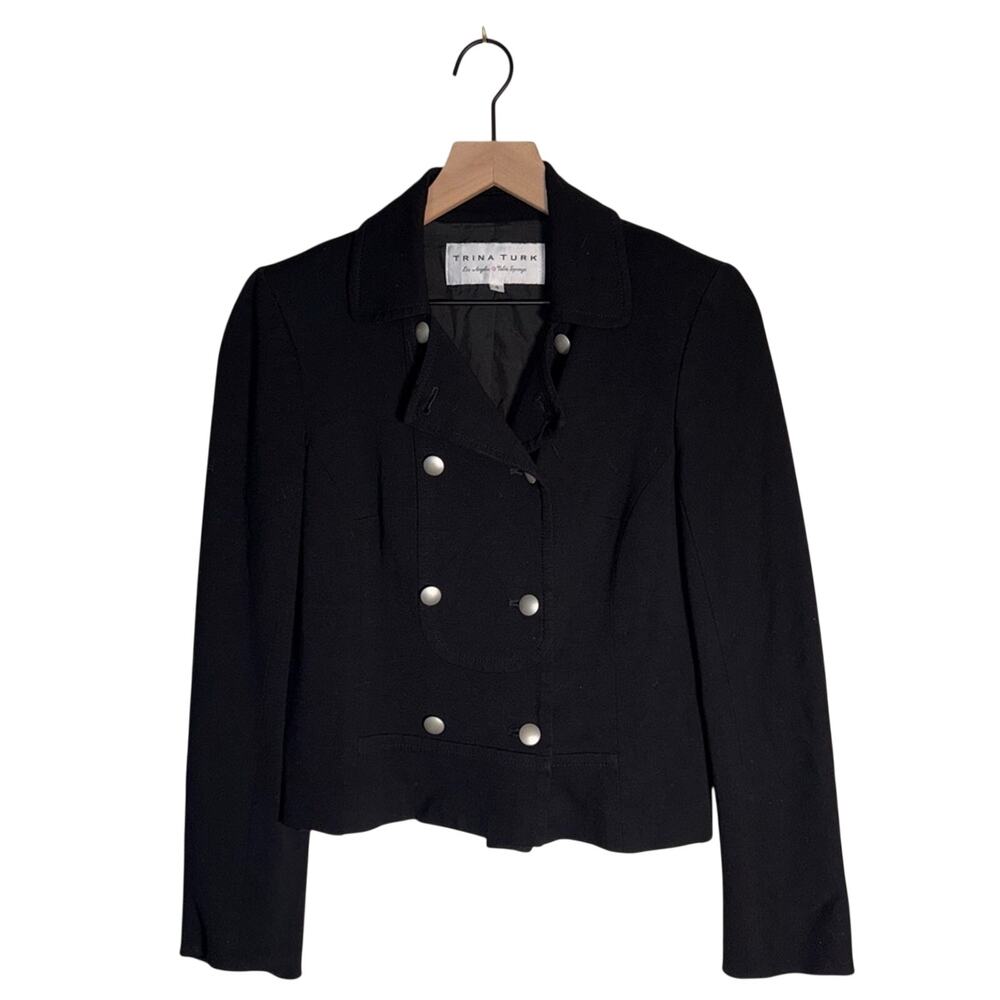 TRINA TURK women’s double breasted interview outfit work wear cropped blazer 4